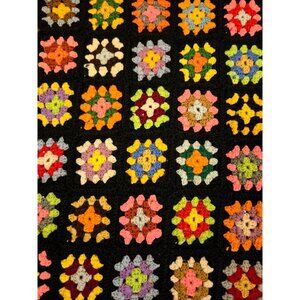 Granny Square Crochet Handmade Blanket 52" X 34" Boho Afghan Vintage